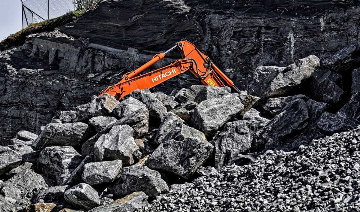 digger, rocks, construction
